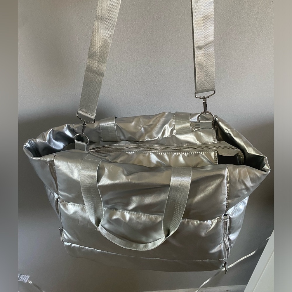 Silver Quilted Tote Bag